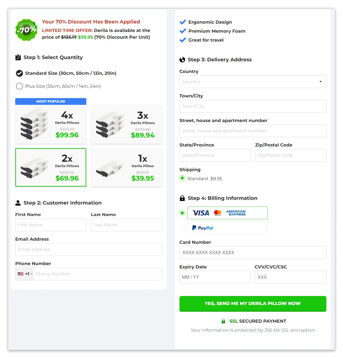 Derila Pillow checkout page